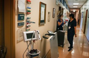 A medical staff members at a Cure 4 The Kids Clinic in Summerlin on May 18, 2023. (Jeff Scheid/The Nevada Independent)